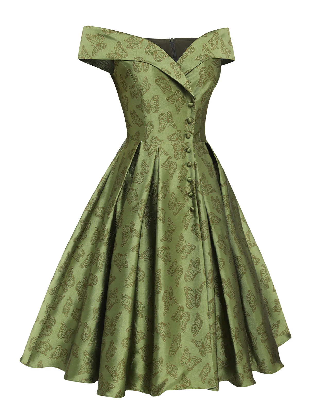 Green 1950s Off-Shoulder Vintage Dress - Image 4