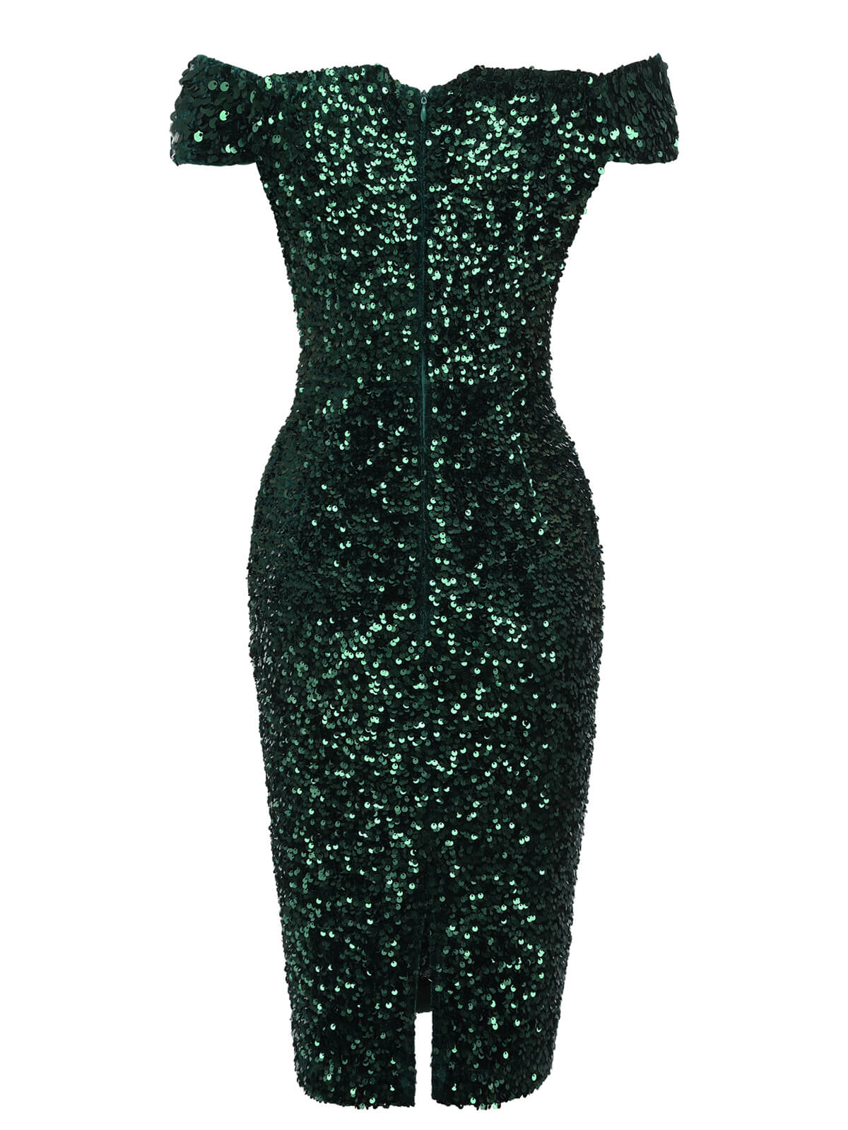 Green 1960s Sequins Off-Shoulder Pencil Dress - Image 4