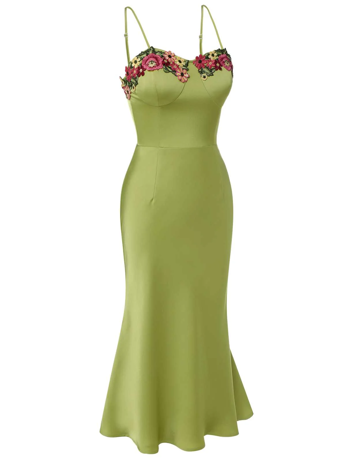 [Pre-Sale] Green 1960s Spaghetti Strap 3D Floral Dress - Image 3