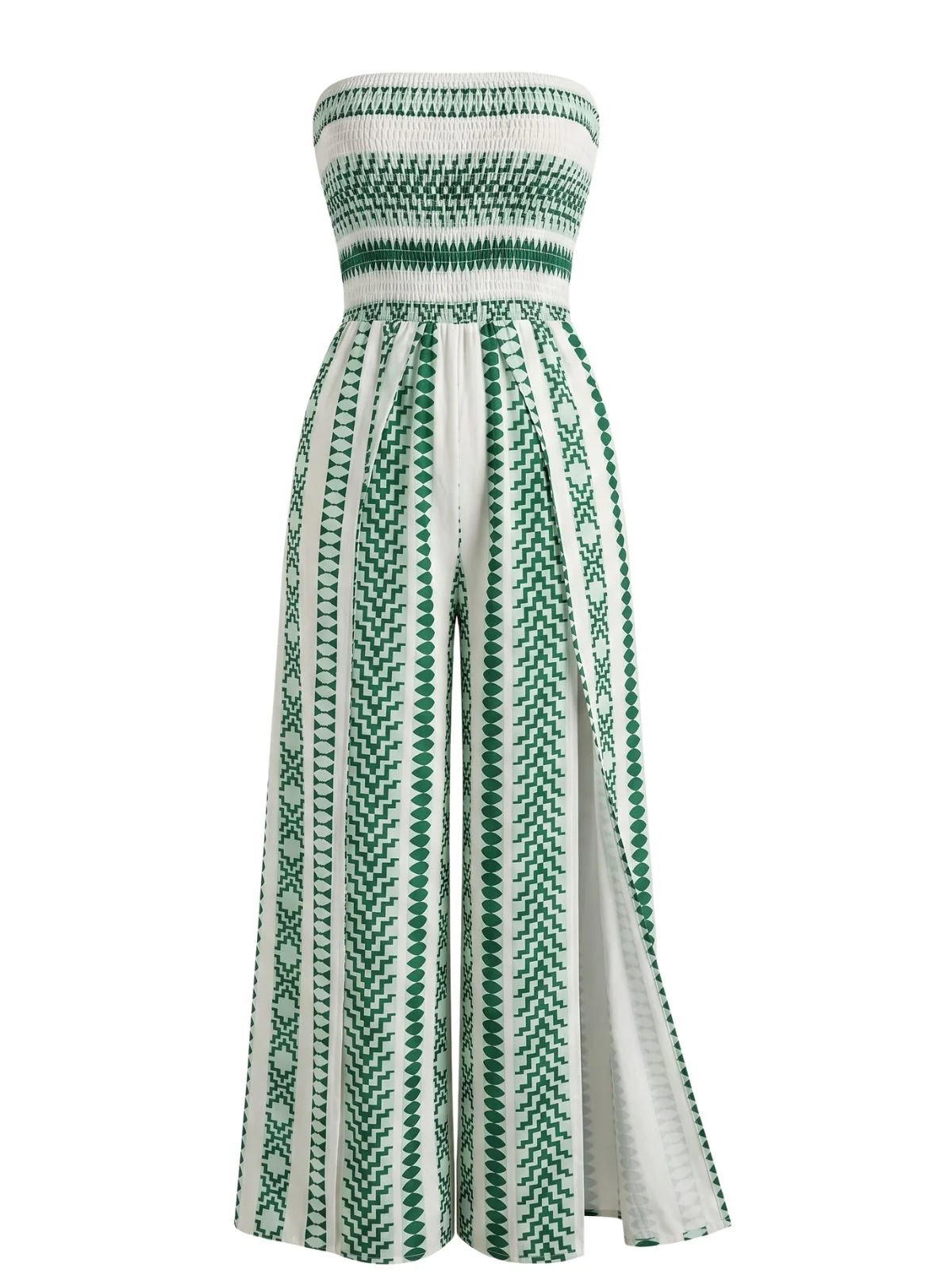 Green 1960s Strapless Striped Slit Jumpsuit - Image 2