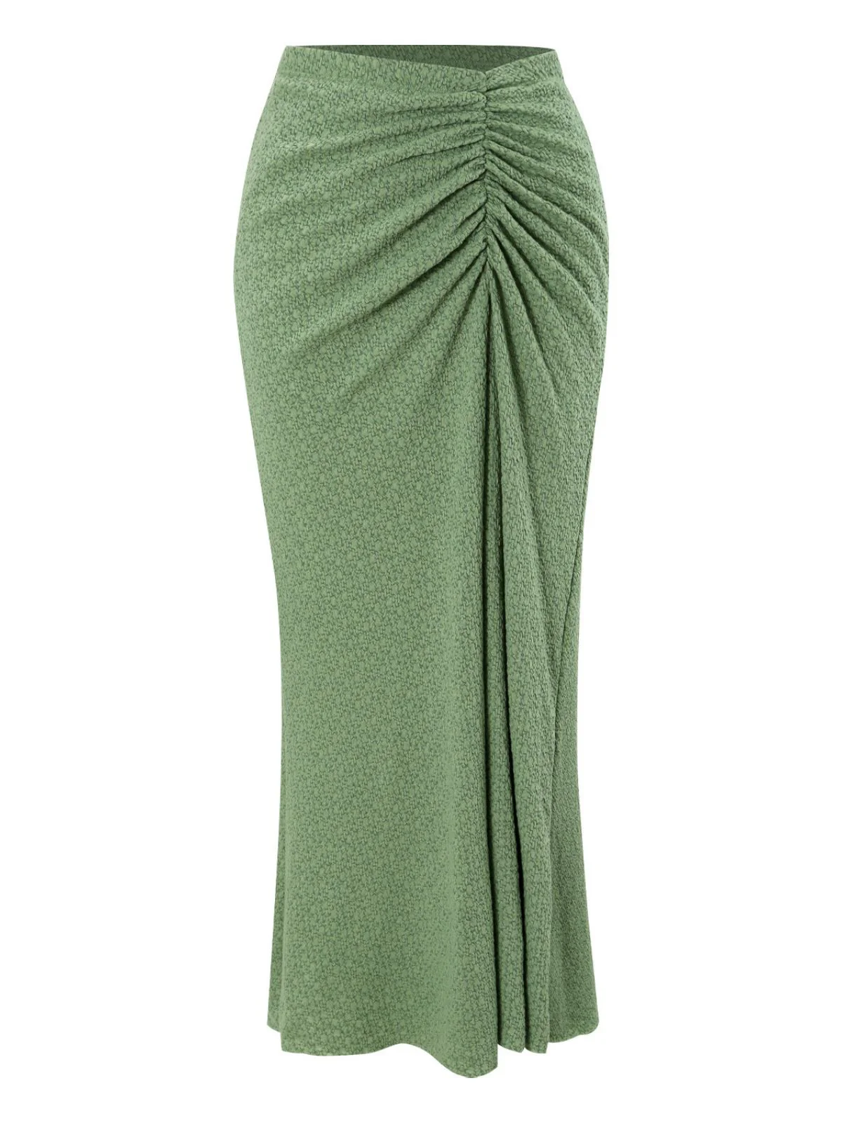 Green 1970s Boho Ruched Solid Cover-Up