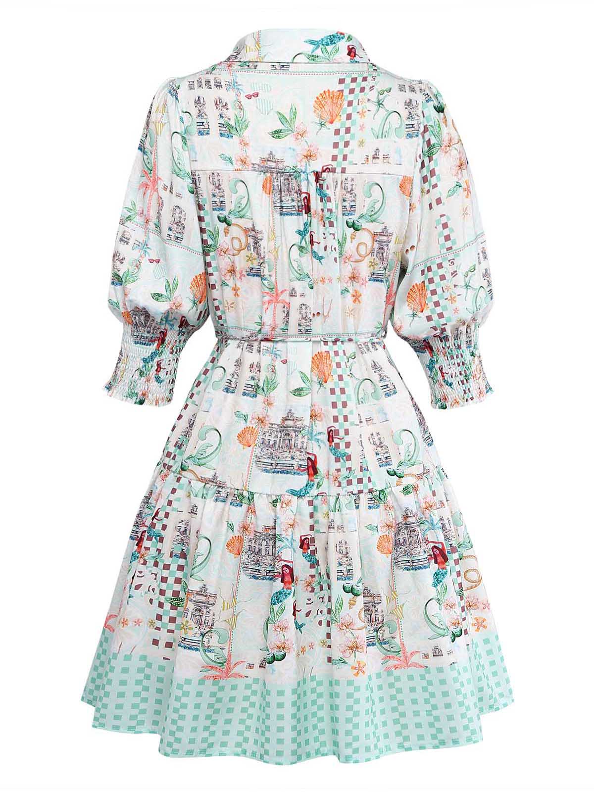 Green 1970s Coastal Puff Sleeve Shirt Dress - Image 3