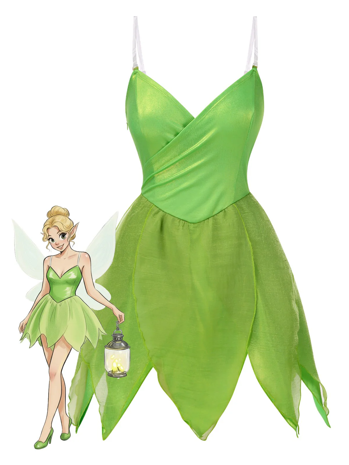 [Pre-Sale] Green 1970s Tinker Bell Fairy Petal Hem Mini Dress