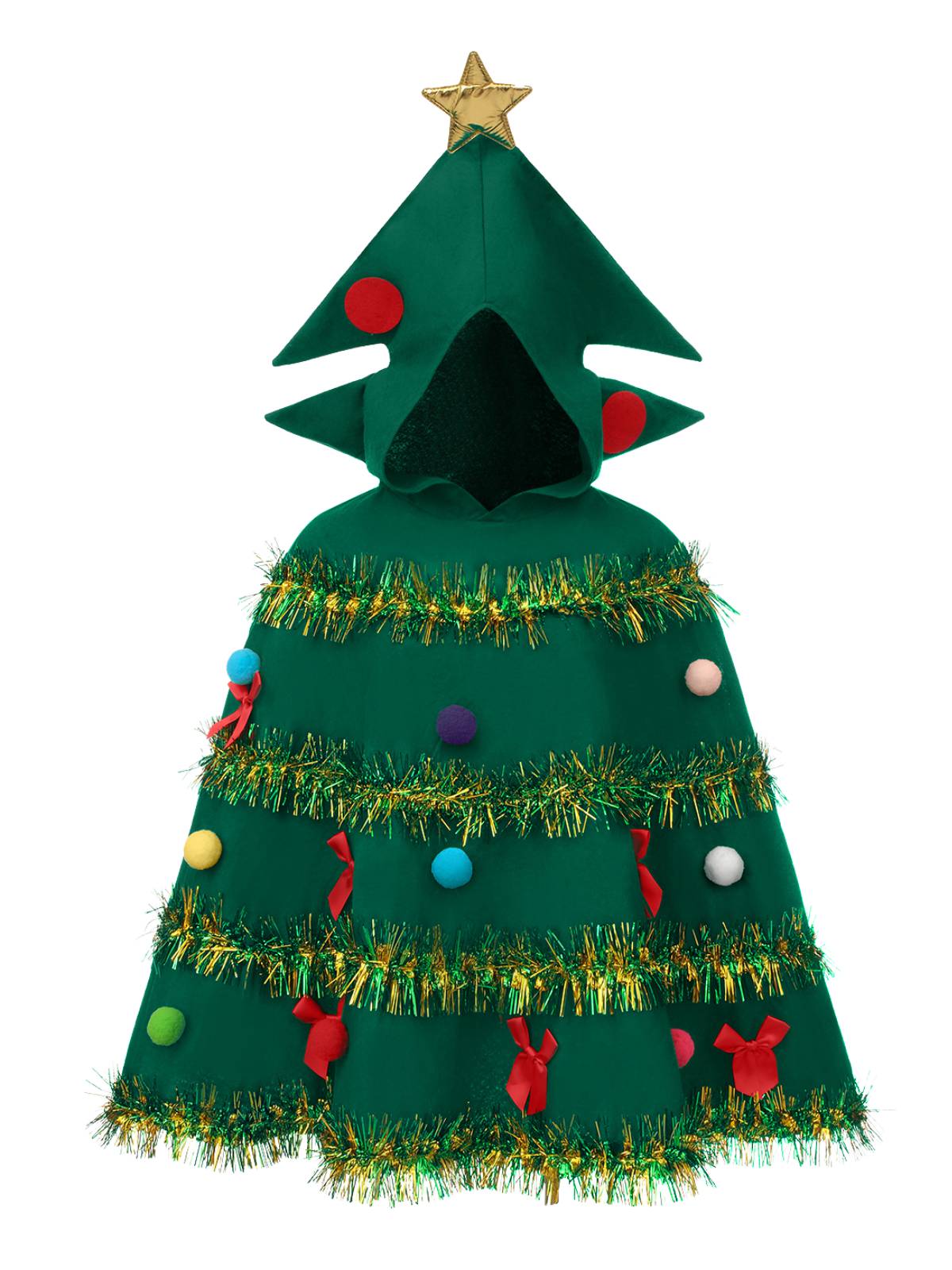 Green Christmas Tree 3D Embellished Hooded Cape - Image 2