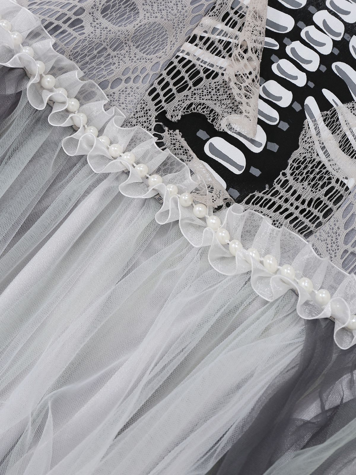 Grey 1930s Halloween Ghost Bride Mesh Dress - Image 5