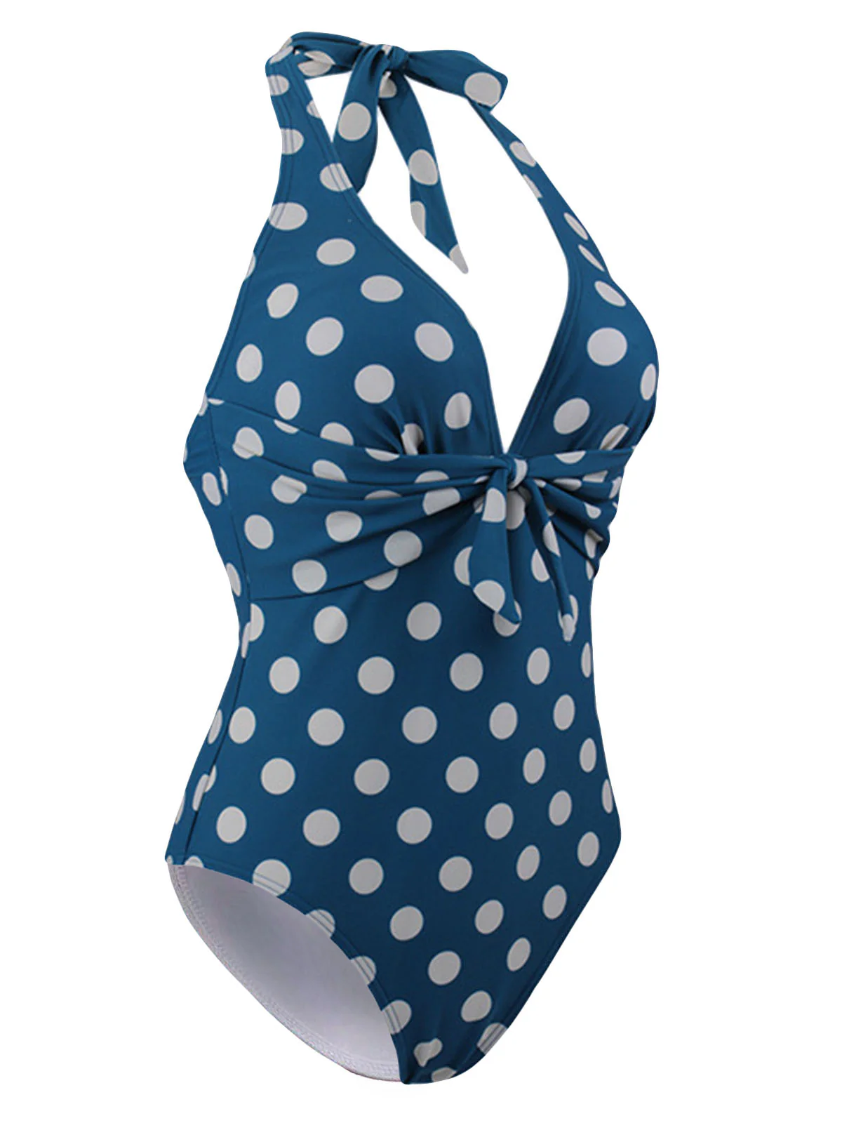 Halter Polka Dot One-Piece Swimsuit - Image 2