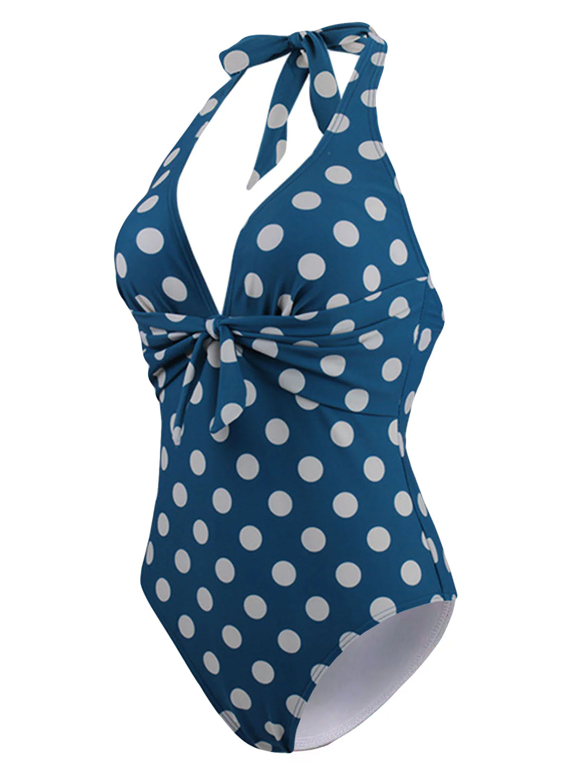 Halter Polka Dot One-Piece Swimsuit - Image 3
