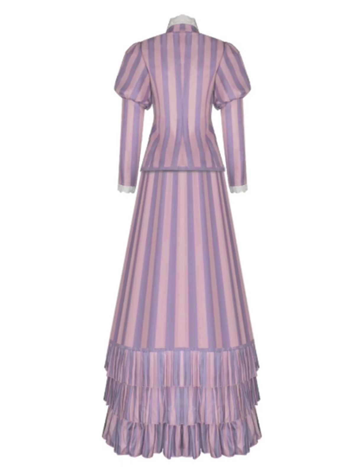 Lavender 1930s Corpse Bride Ruffled Striped Costume Set - Image 3