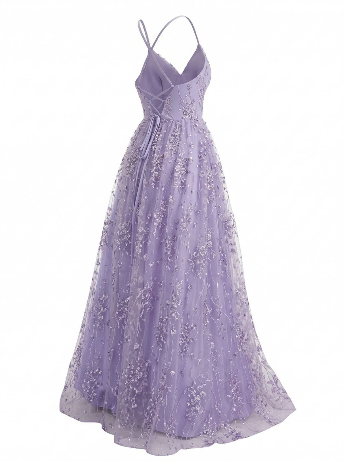 Lavender 1930s Sequin V-Neck Spaghetti Strap Dress - Image 4