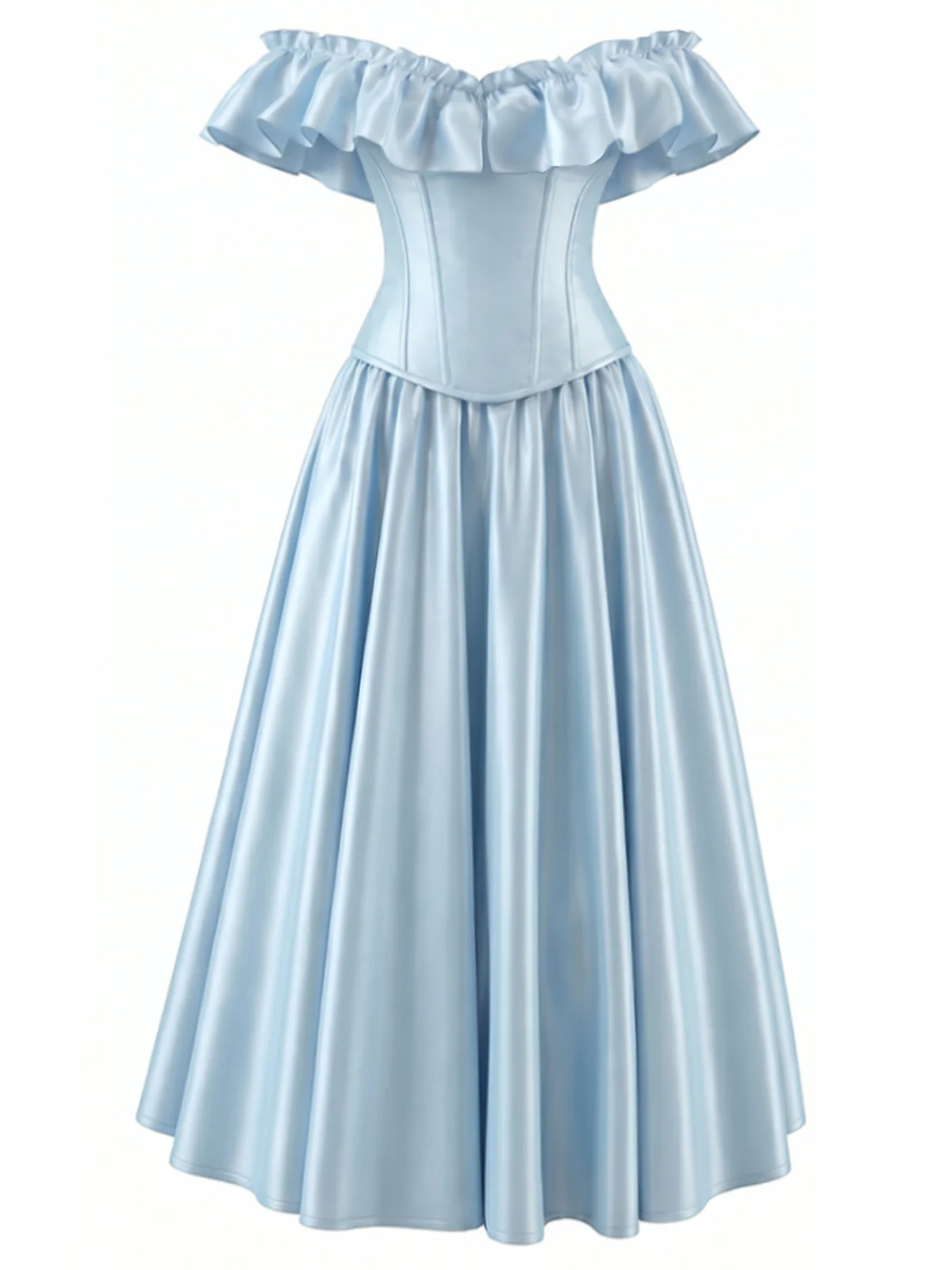[Pre-Sale] Light Blue 1950s Ruffle Lustrous Waist-Defining Dress - Image 2