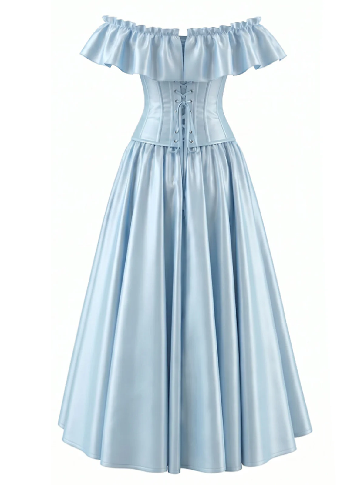 [Pre-Sale] Light Blue 1950s Ruffle Lustrous Waist-Defining Dress - Image 3