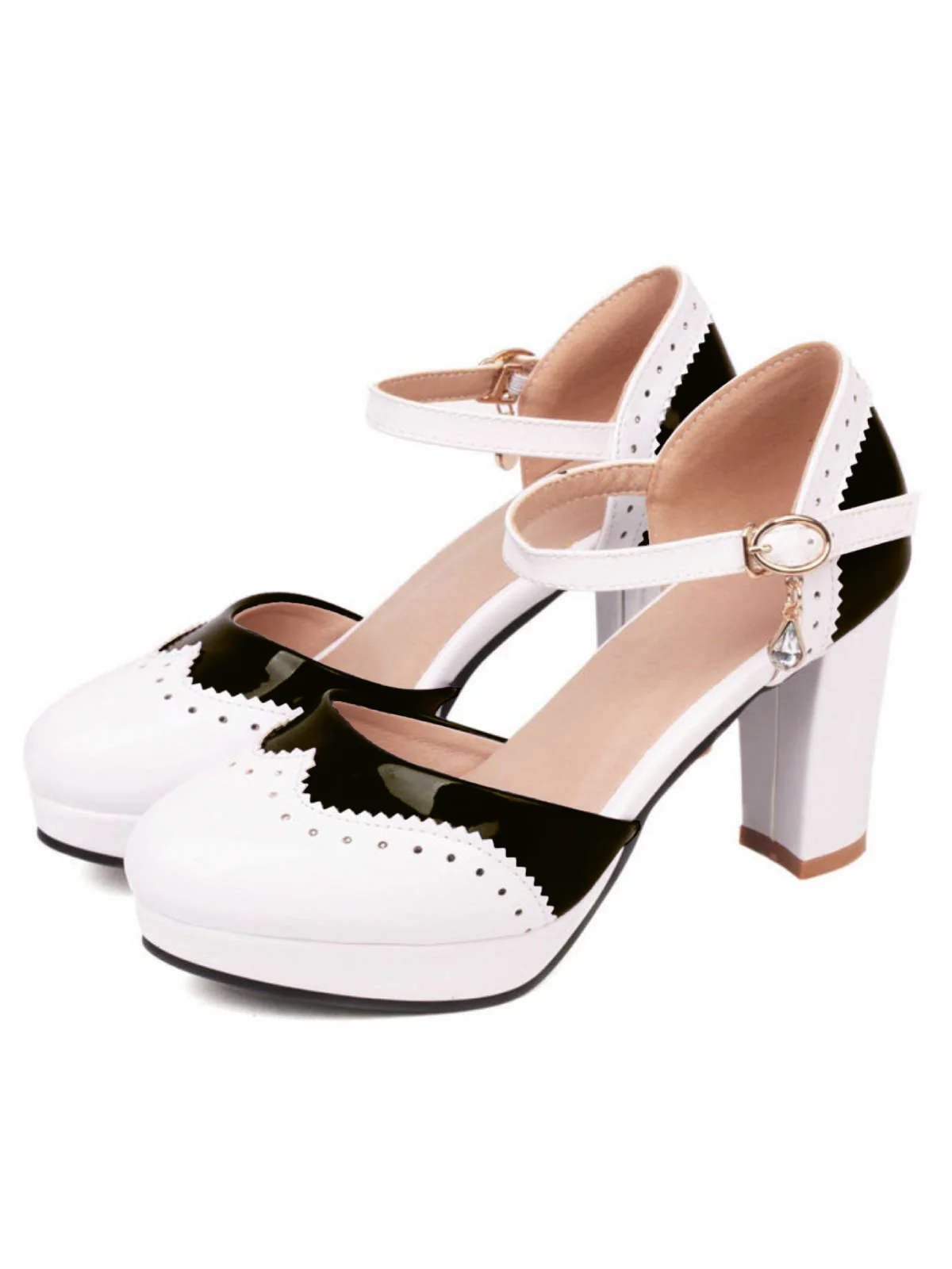Mary Jane Patchwork High Heels Shoes - Image 2