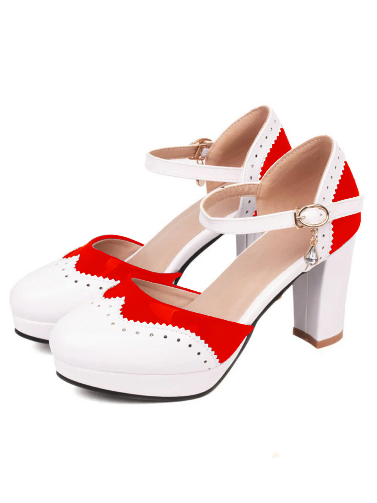 Mary Jane Patchwork High Heels Shoes - Image 5