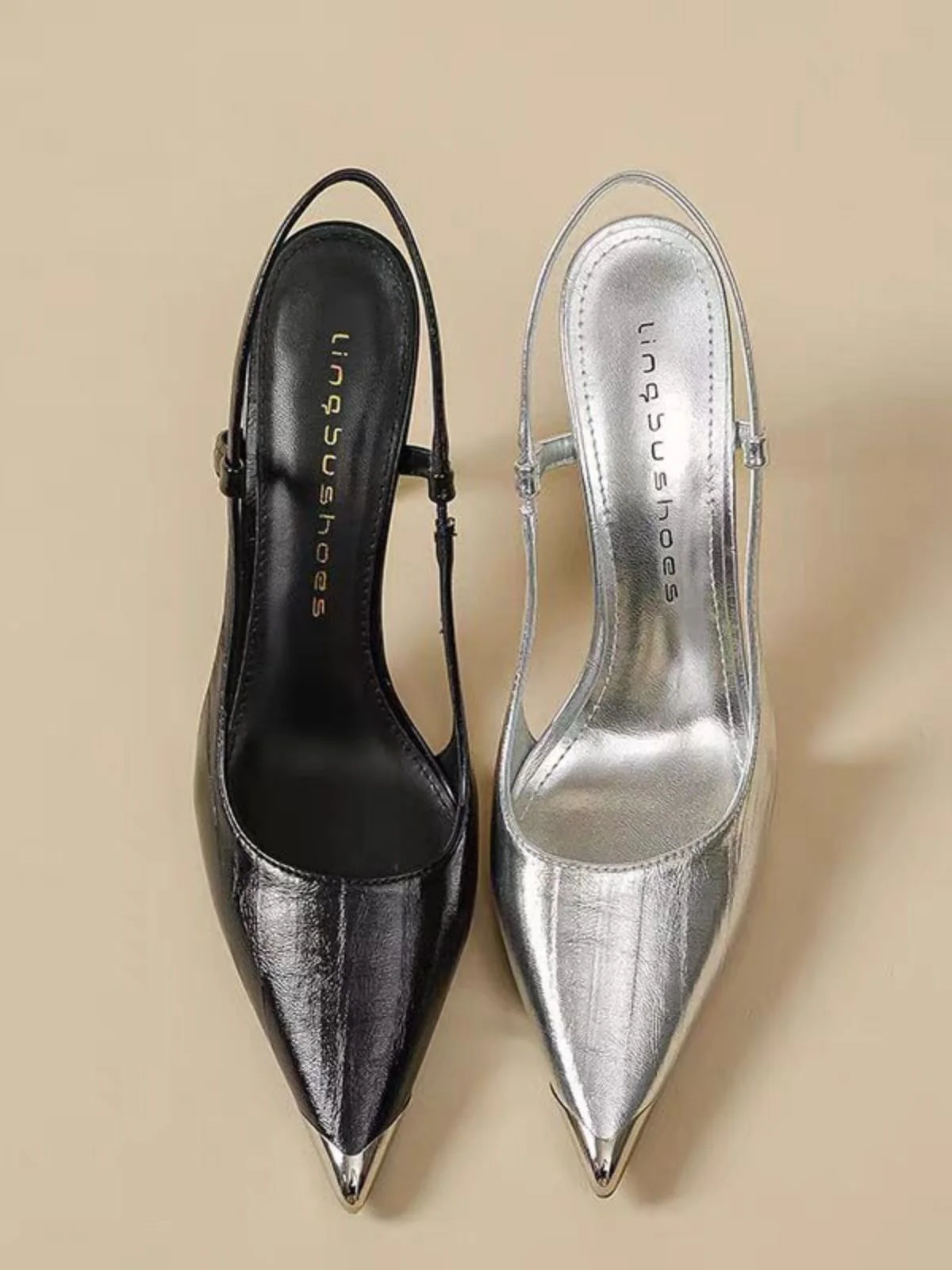 Metallic Pointed-Toe Slingback Pumps