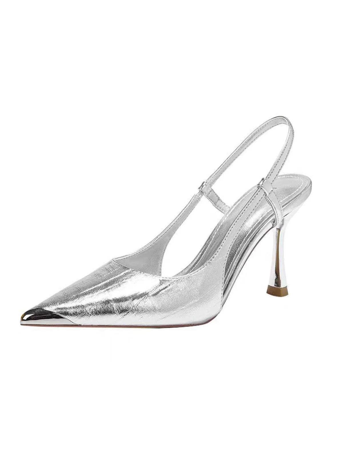 Metallic Pointed-Toe Slingback Pumps - Image 4