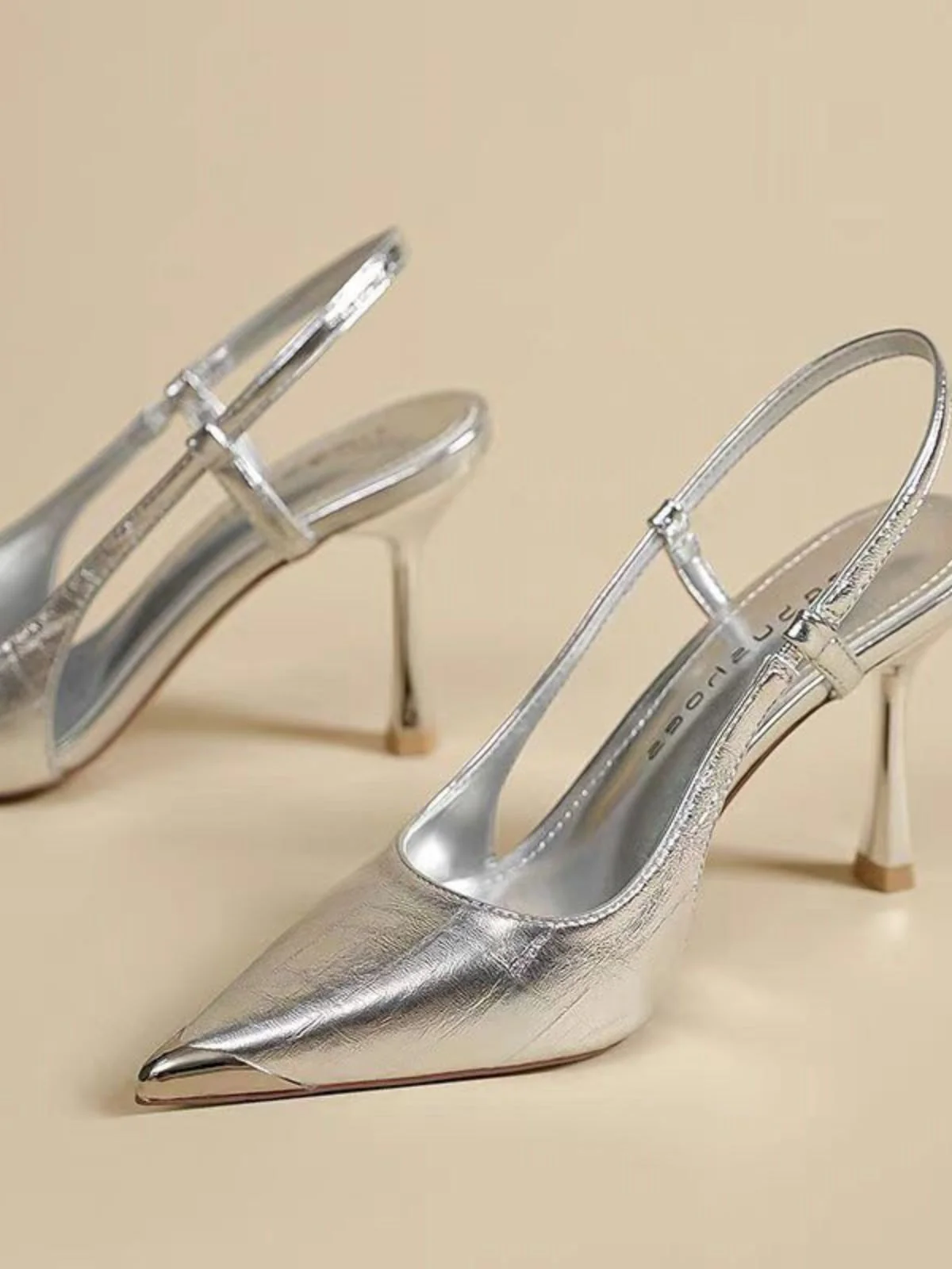 Metallic Pointed-Toe Slingback Pumps - Image 5