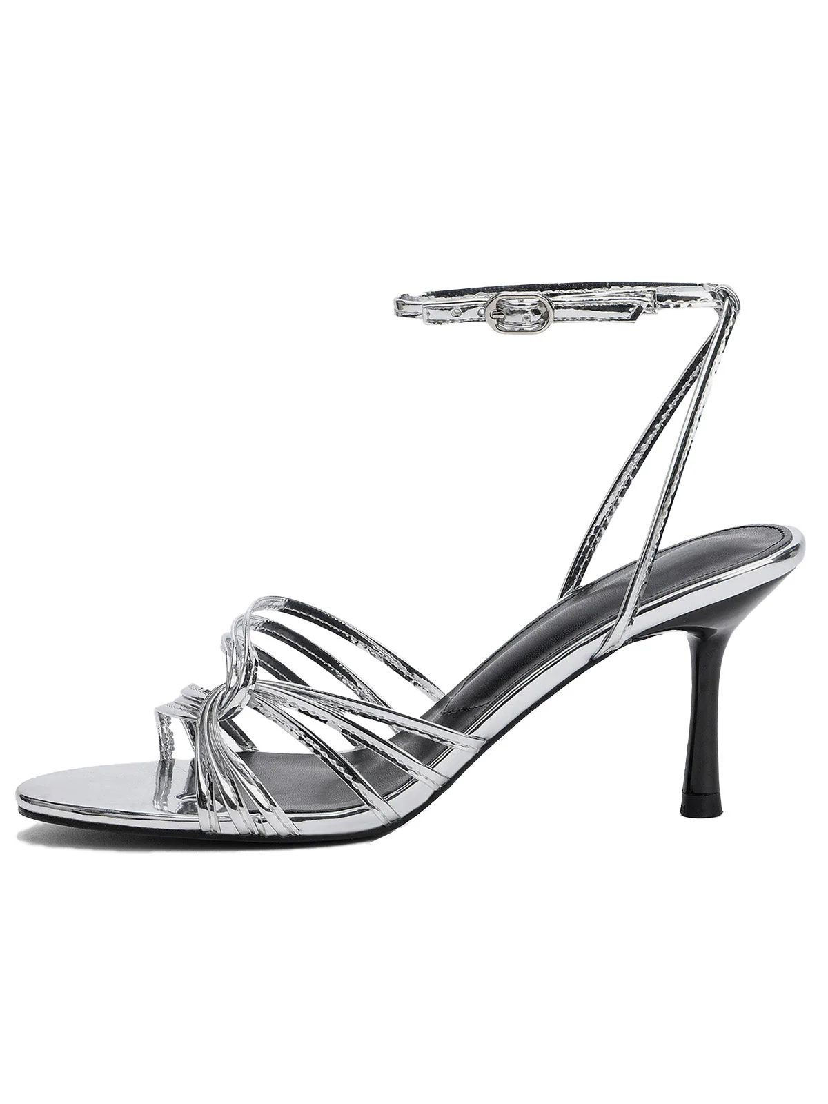 Metallic Silver Strappy Stiletto Sandals