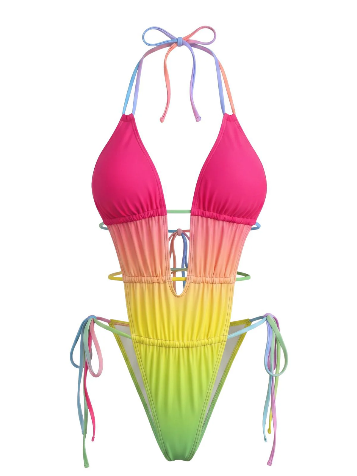 Multicolor 1950s Ruched Gradient Beach One-Piece Swimsuit - Image 2