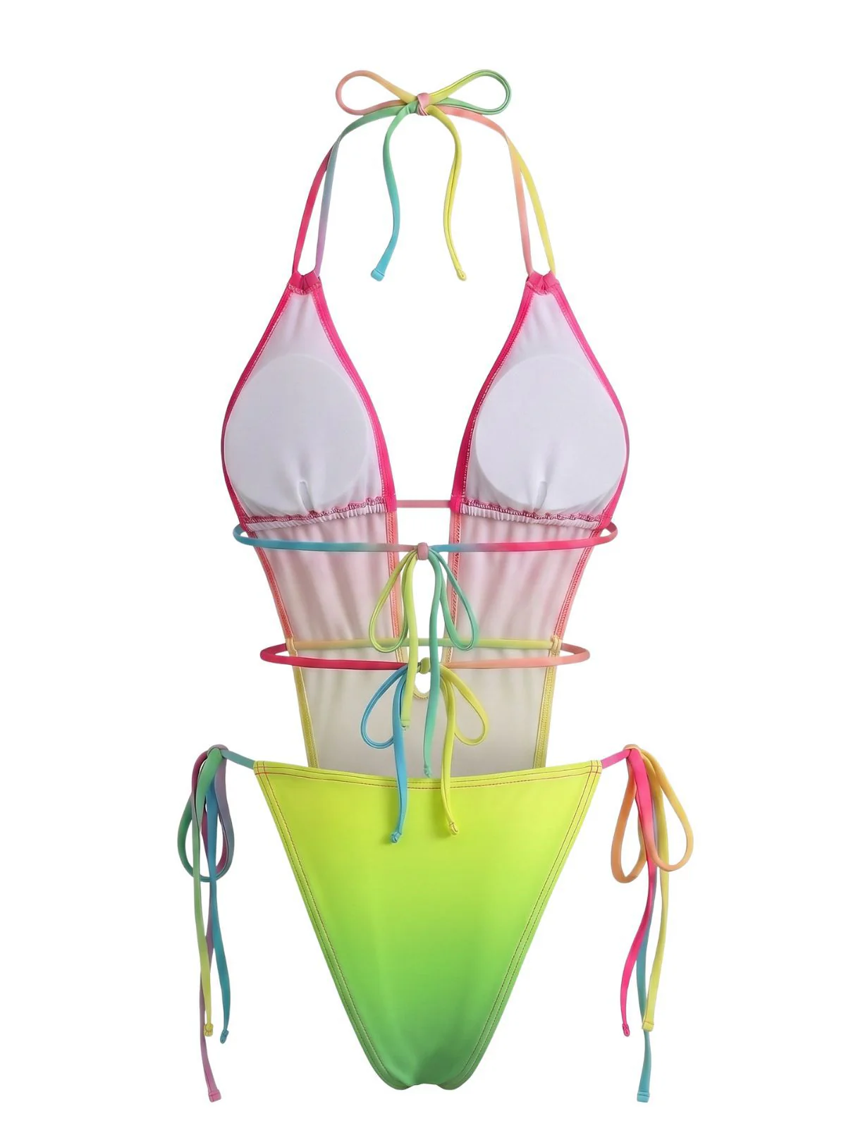 Multicolor 1950s Ruched Gradient Beach One-Piece Swimsuit - Image 3