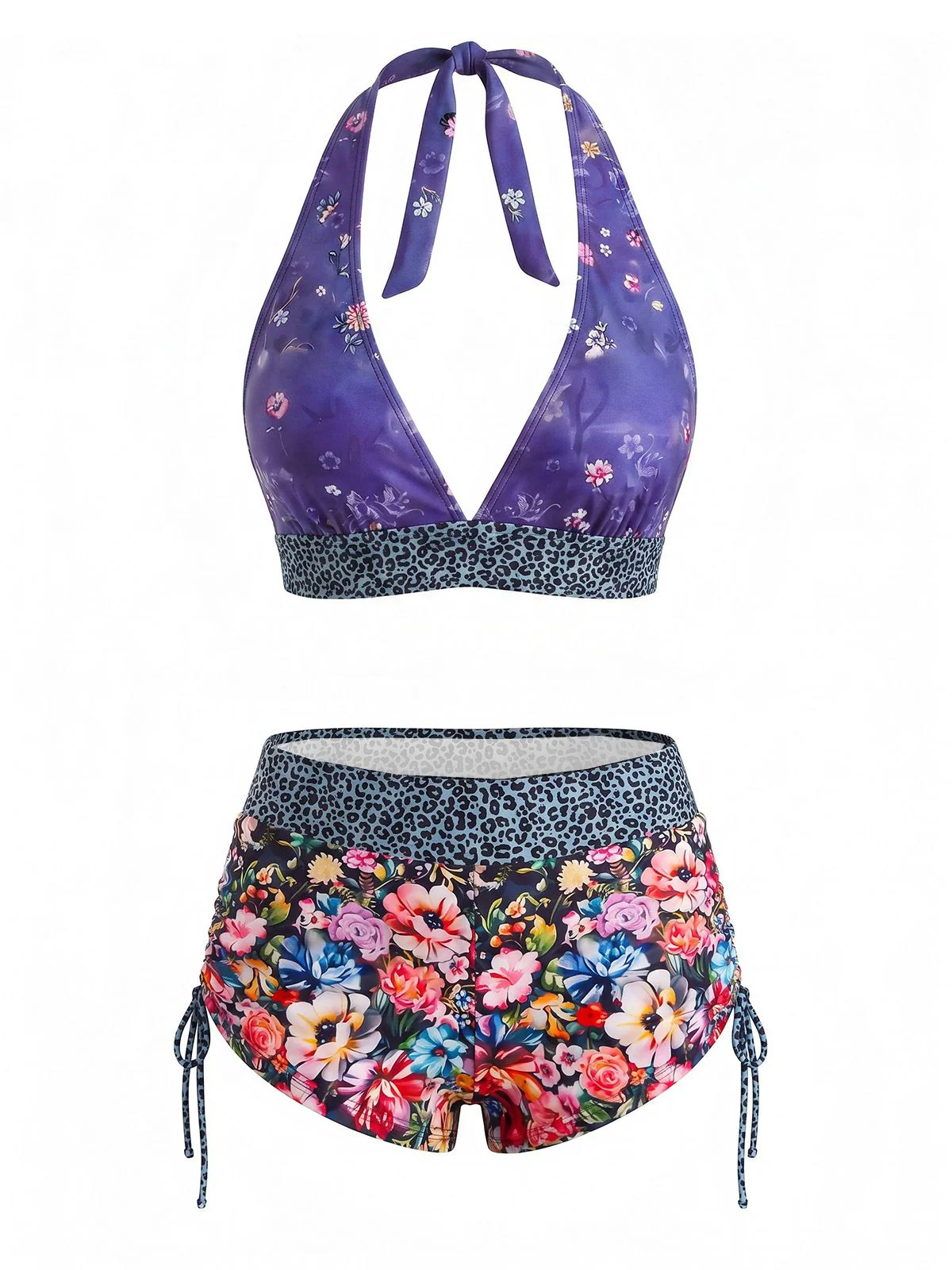 Multicolor 1980s Sugar Skull Halter Gothic Bikini Set - Image 4