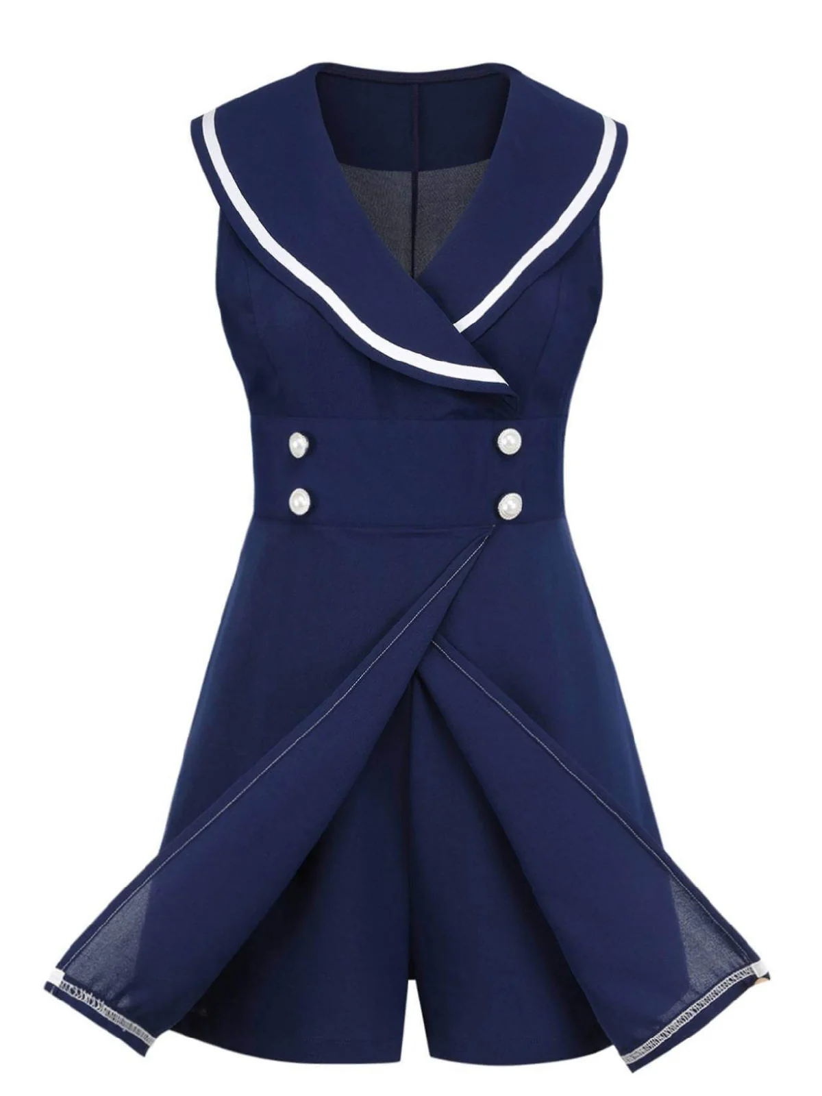 Navy Blue 1950s Sailor Collar Romper - Image 2