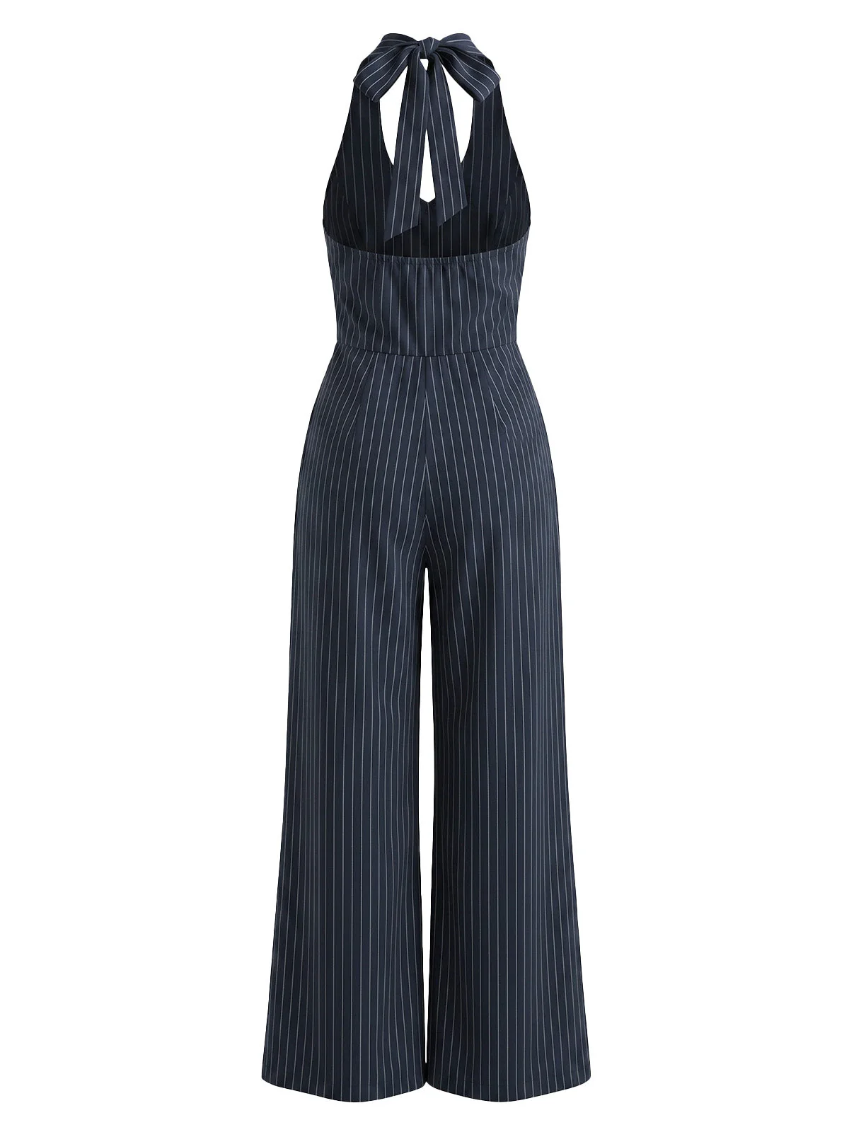 Navy Blue 1950s Striped Halter Wide Leg Jumpsuit - Image 4
