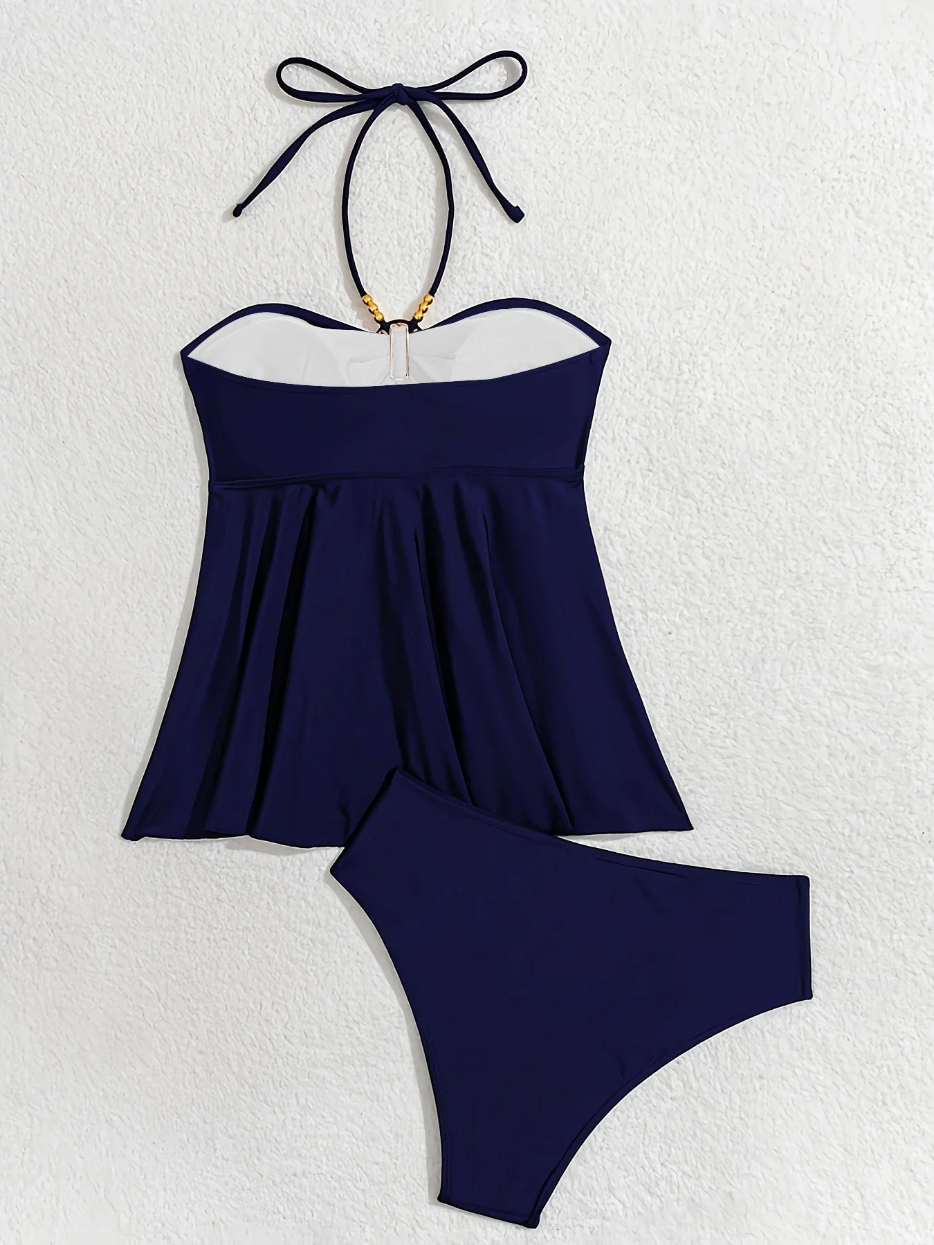 Navy Blue 1980s Solid Metallic Embellished Swimsuit - Image 6