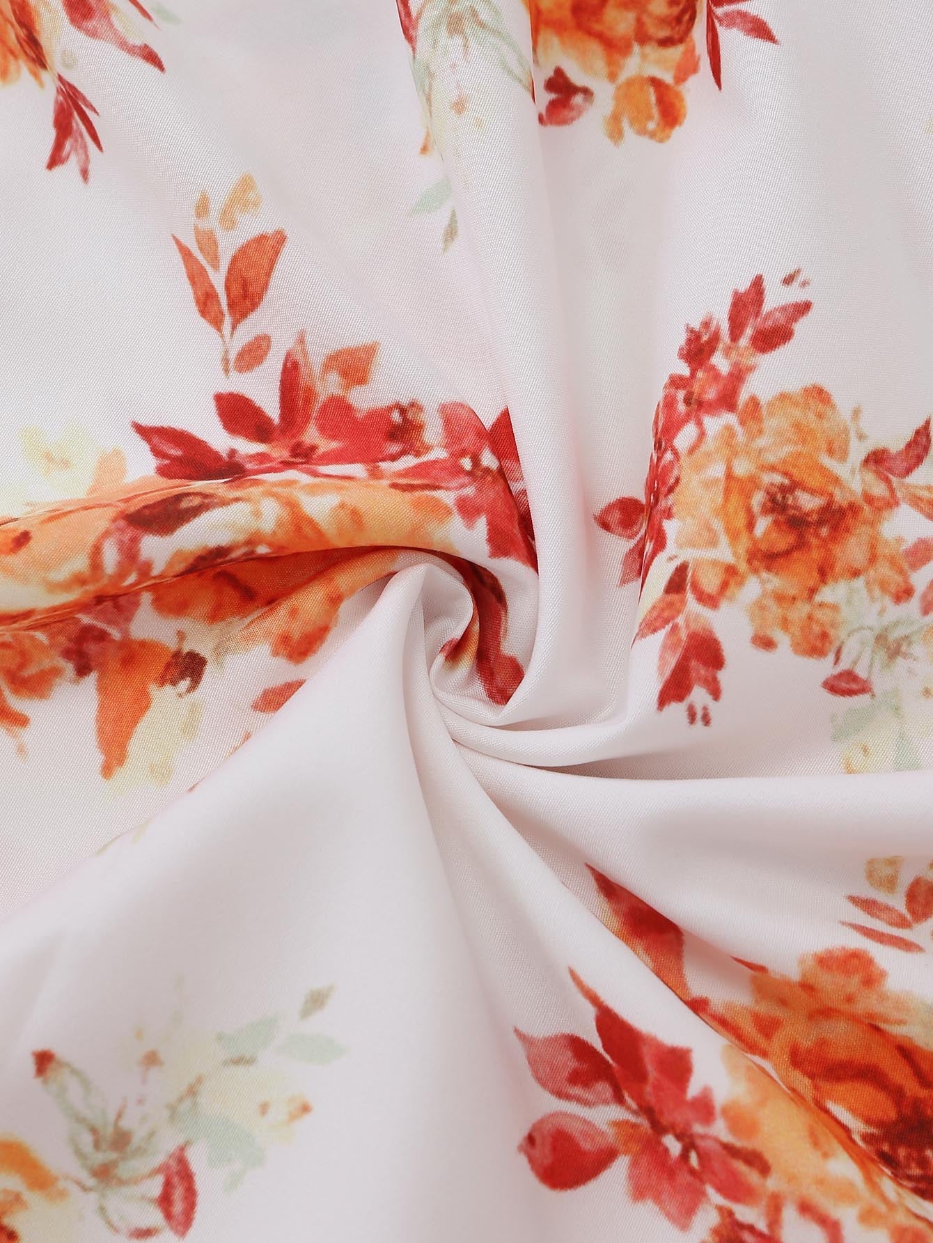 Orange 1940s Smocked Floral Puff Sleeve Dress - Image 8