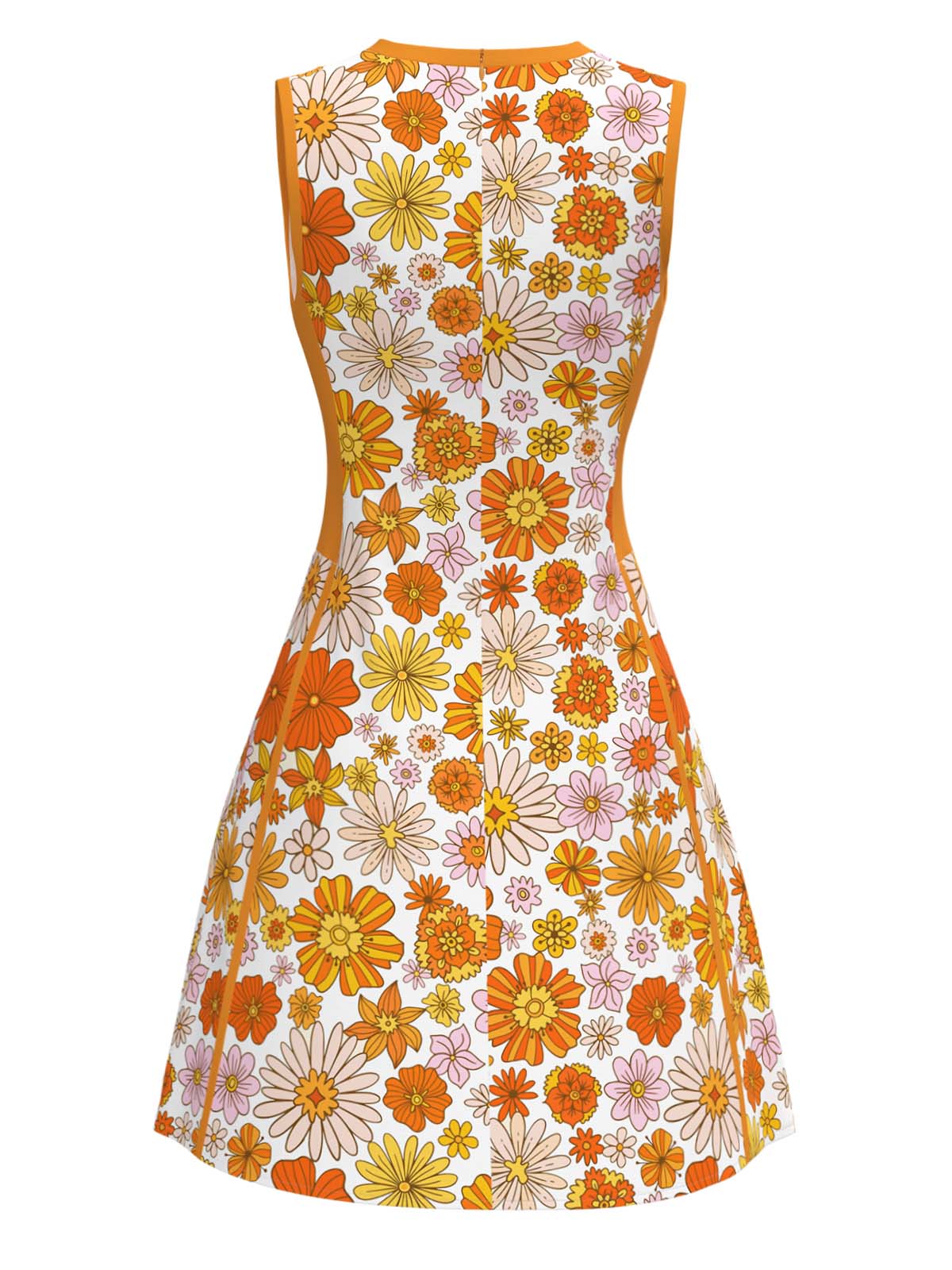[Pre-Sale] Orange 1960s Round Neck Daisy Sleeveless Dress - Image 3