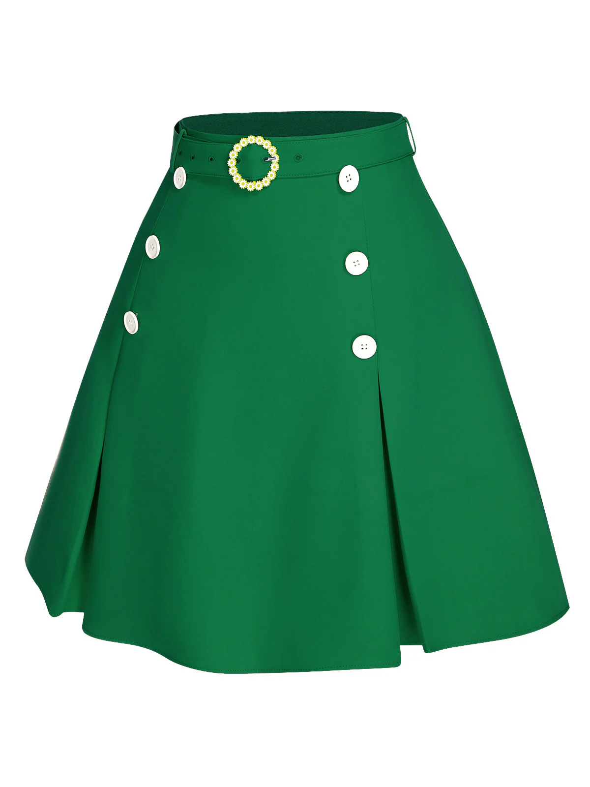Orange Red 1960s Button Solid Belted Skirt - Image 10