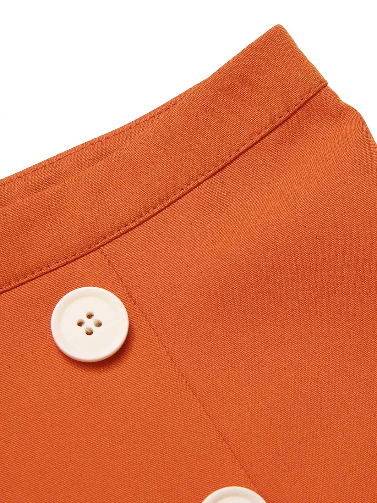 Orange Red 1960s Button Solid Belted Skirt - Image 5