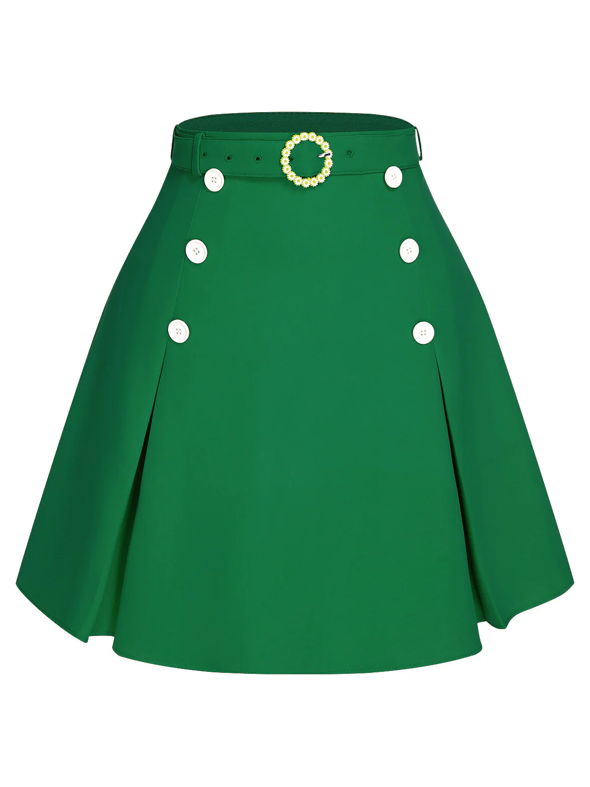 Orange Red 1960s Button Solid Belted Skirt - Image 9