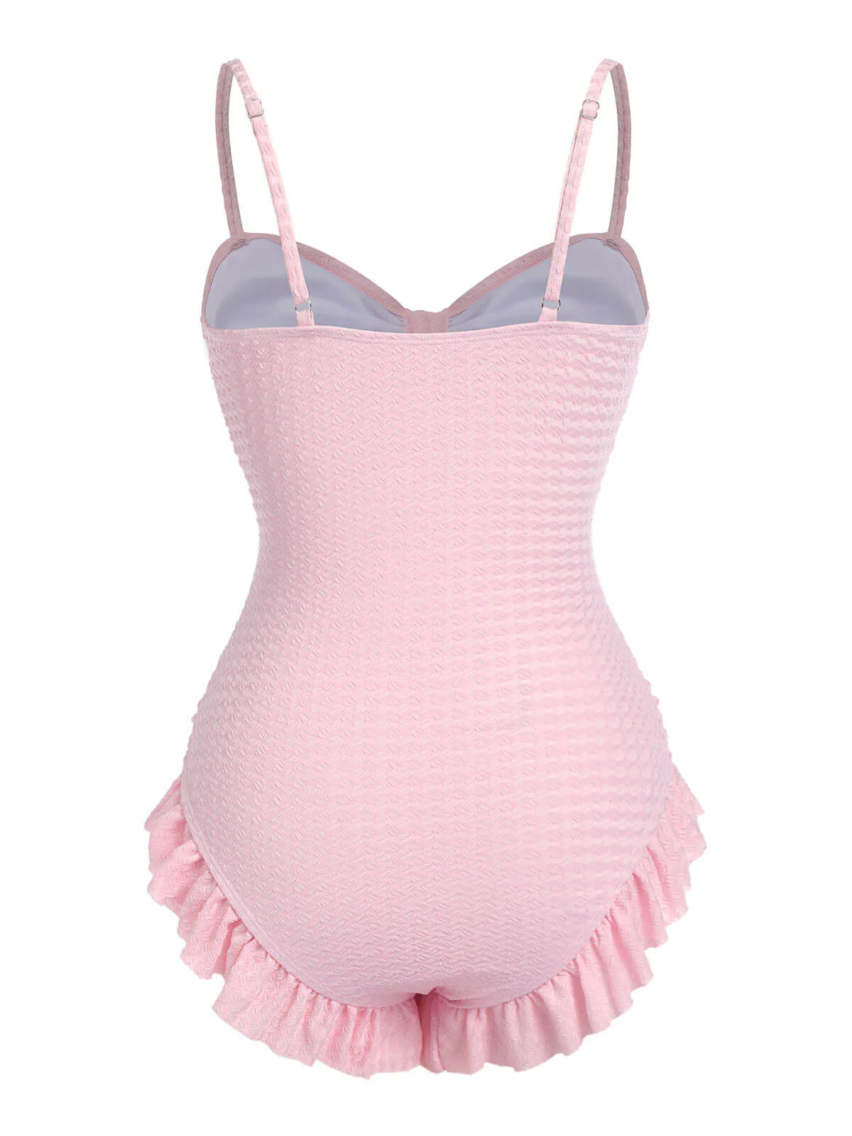 Pale Pink 1950s Solid Ruched Swimsuit - Image 4