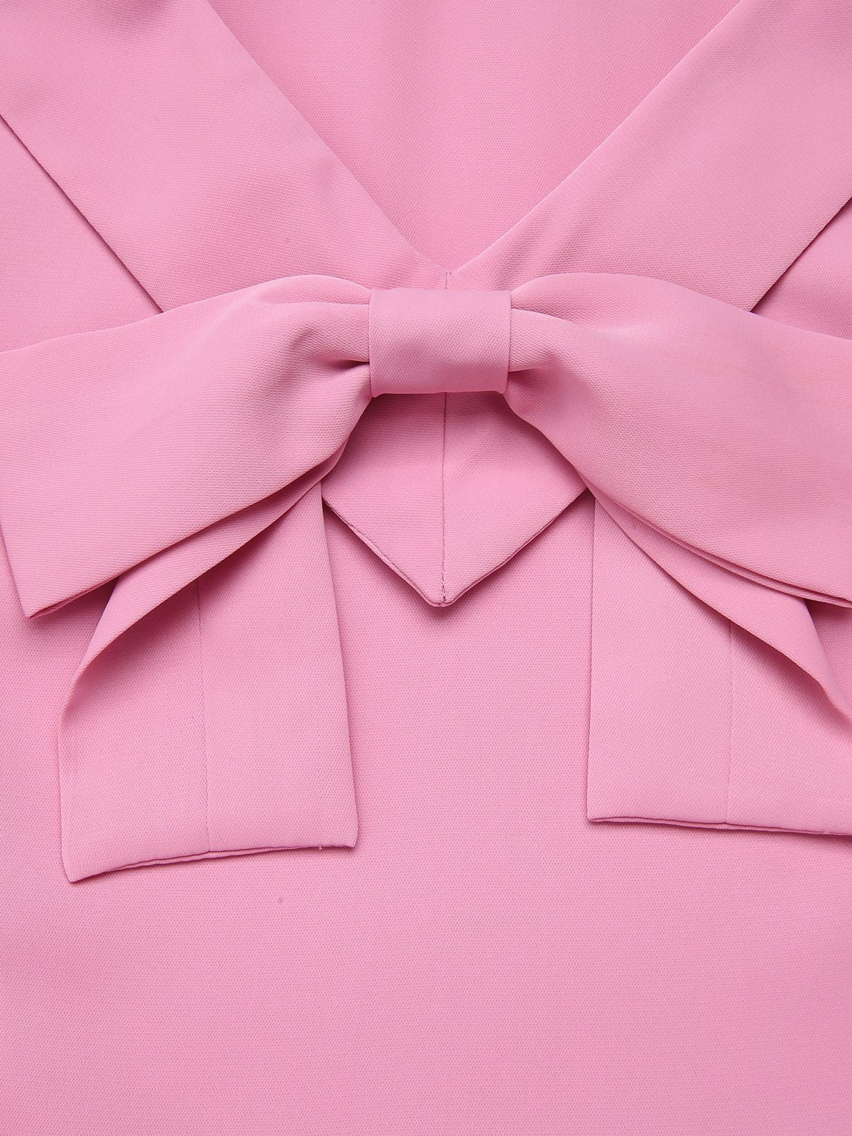 2PCS Pink 1960s Lapel Bowknot Blouse & Solid Spaghetti Strap Dress - Image 6