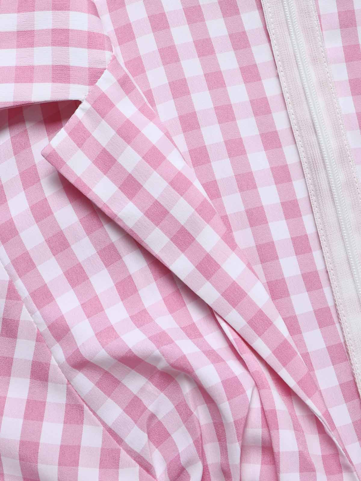 [Pre-Sale] Pink 1940s Gingham Lapel V-Neck Belted Swing Dress - Image 7