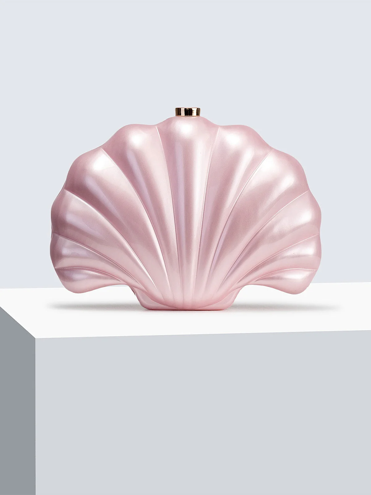 Pearl Shell Hardcase Metallic Finish Clutch Bag - Image 6