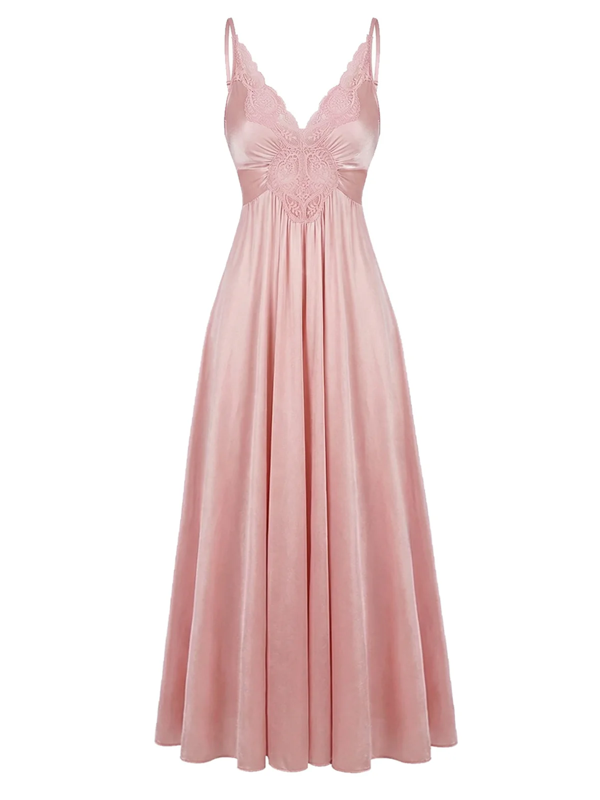 Pink 1930s Lace Satin Solid Nightgown