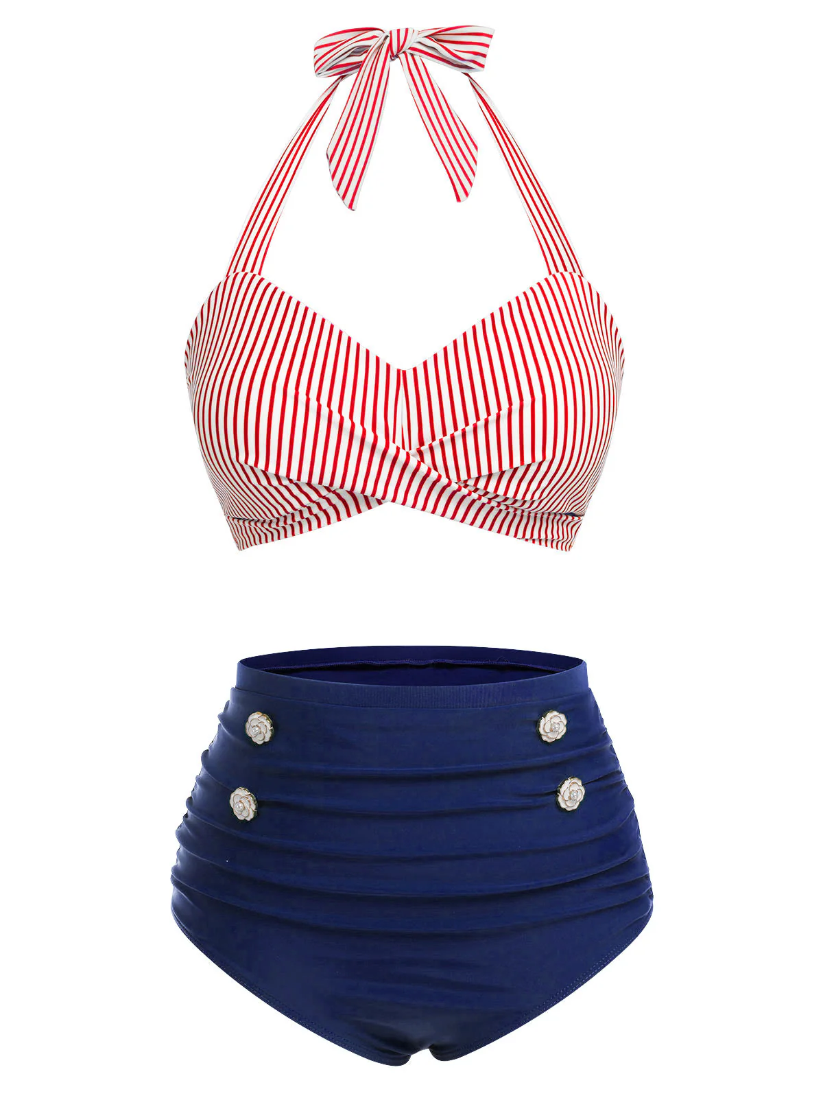 [Pre-Sale] Blue 1940s Striped Halter Swimsuit Set - Image 10