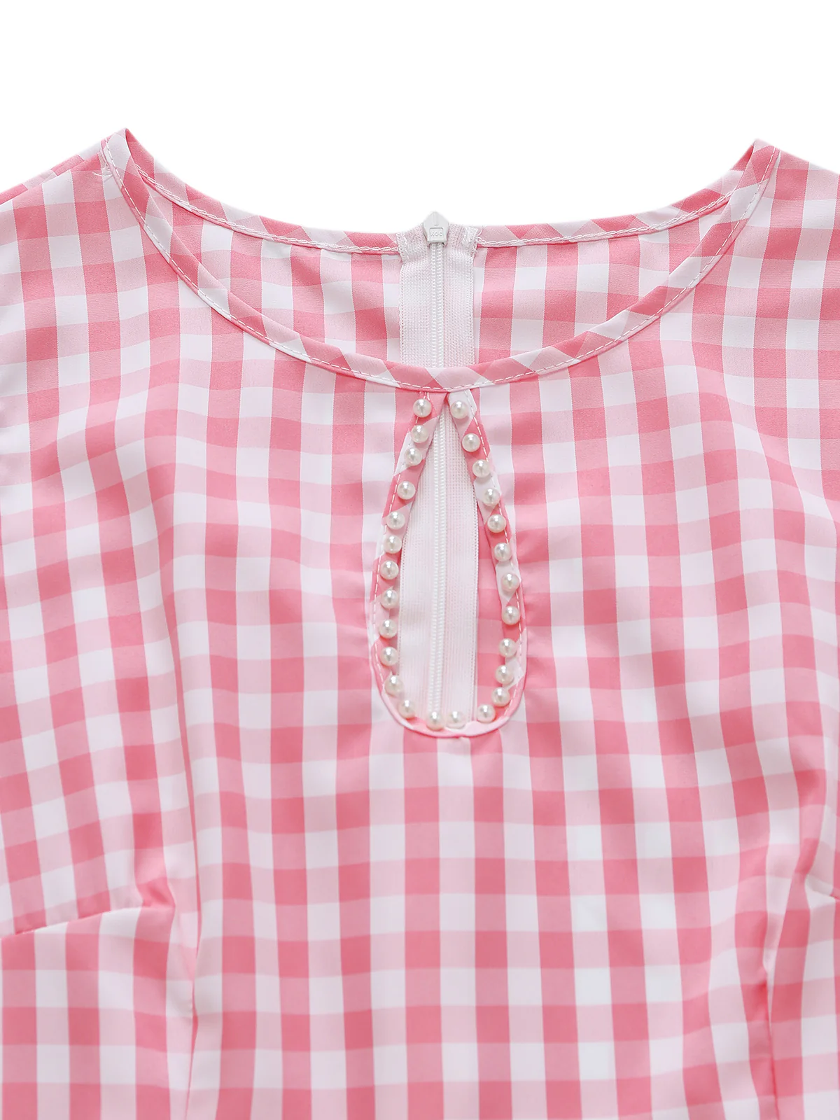 Pink 1950s Gingham Keyhole Neck Swing Midi Dress - Image 3