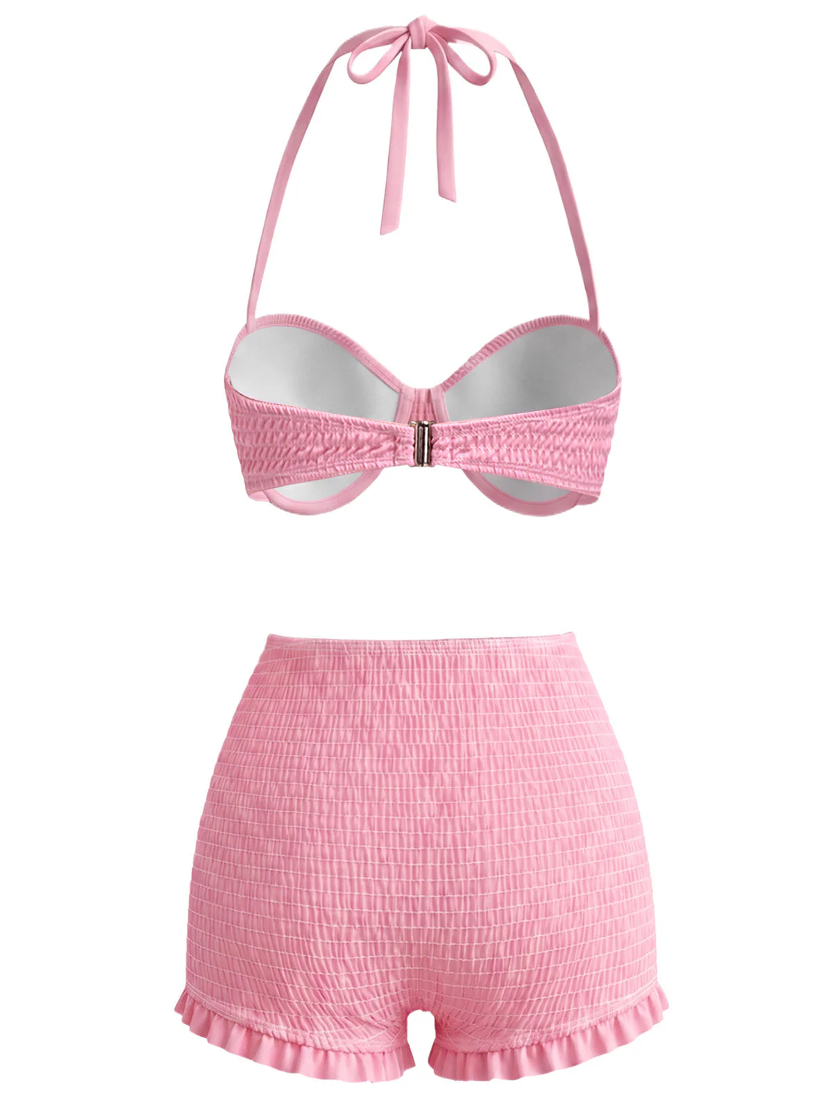 Pink 1950s Halter Smocked Bikini Set & Strawberry Cover Top - Image 6
