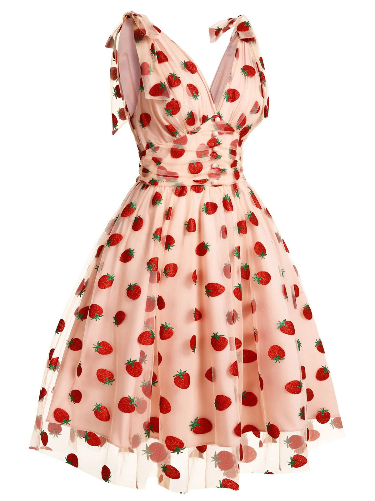 Pink 1950s Strawberry Mesh Swing Dress - Image 5