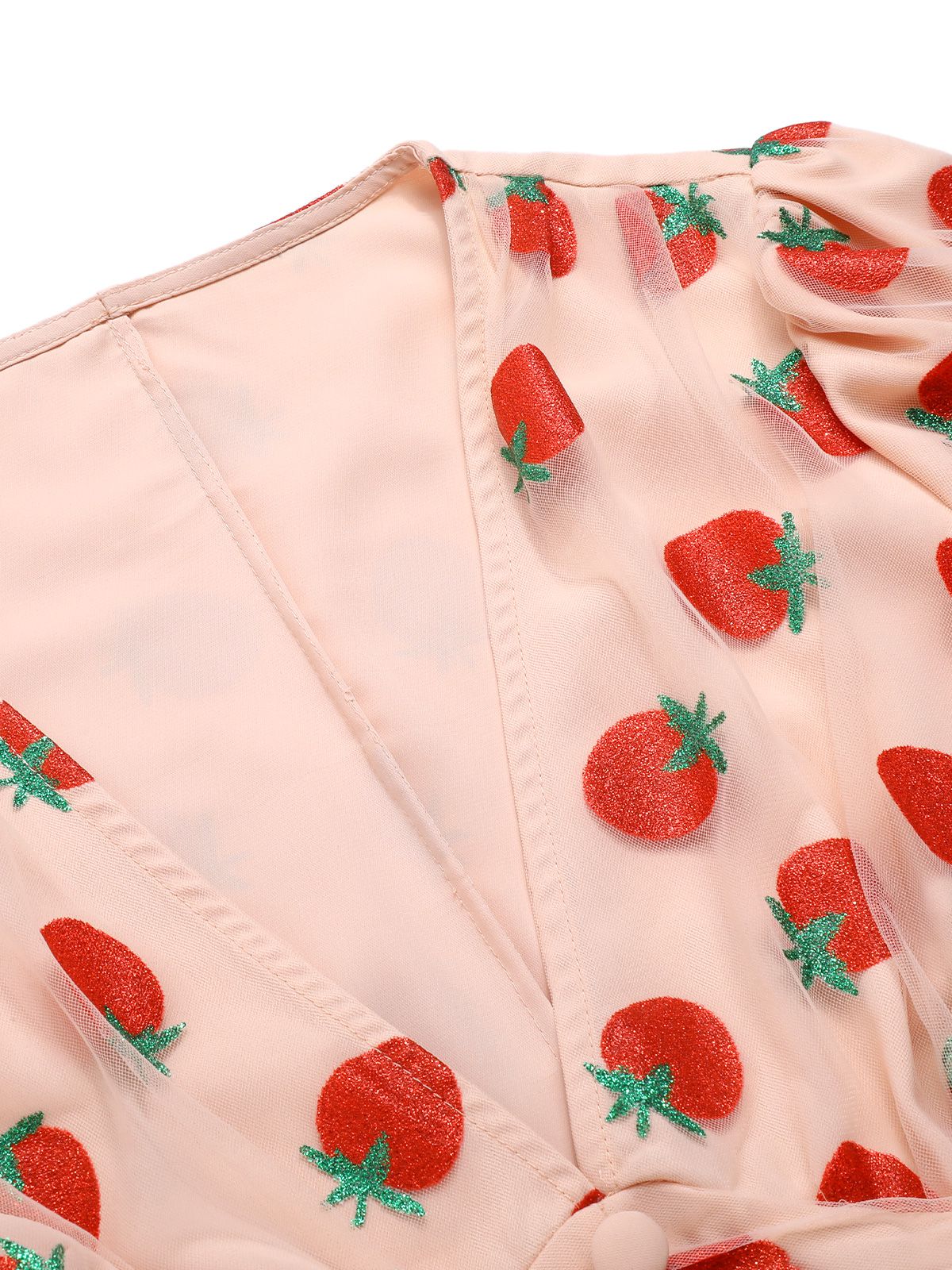 Pink 1950s Strawberry Mesh V-Neck Top - Image 5