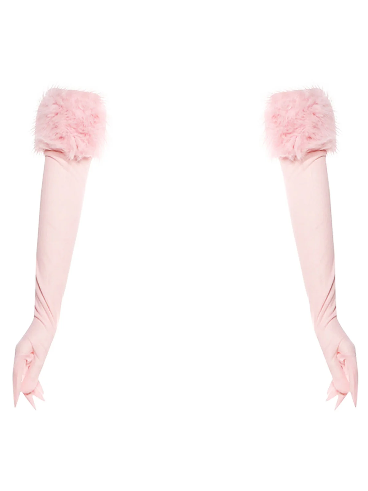 Pink Faux Fur Trim Long Gloves