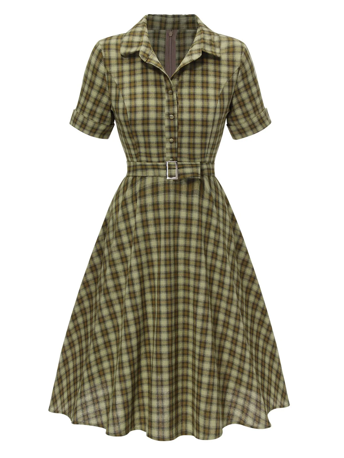 [Pre-Sale] Plaids 1950s Buttoned Belted Swing Dress - Image 10