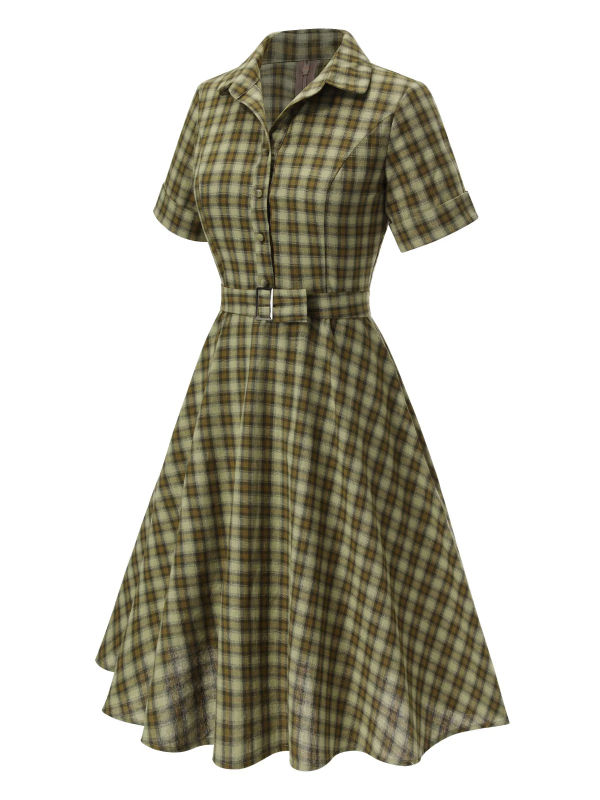 [Pre-Sale] Plaids 1950s Buttoned Belted Swing Dress - Image 11