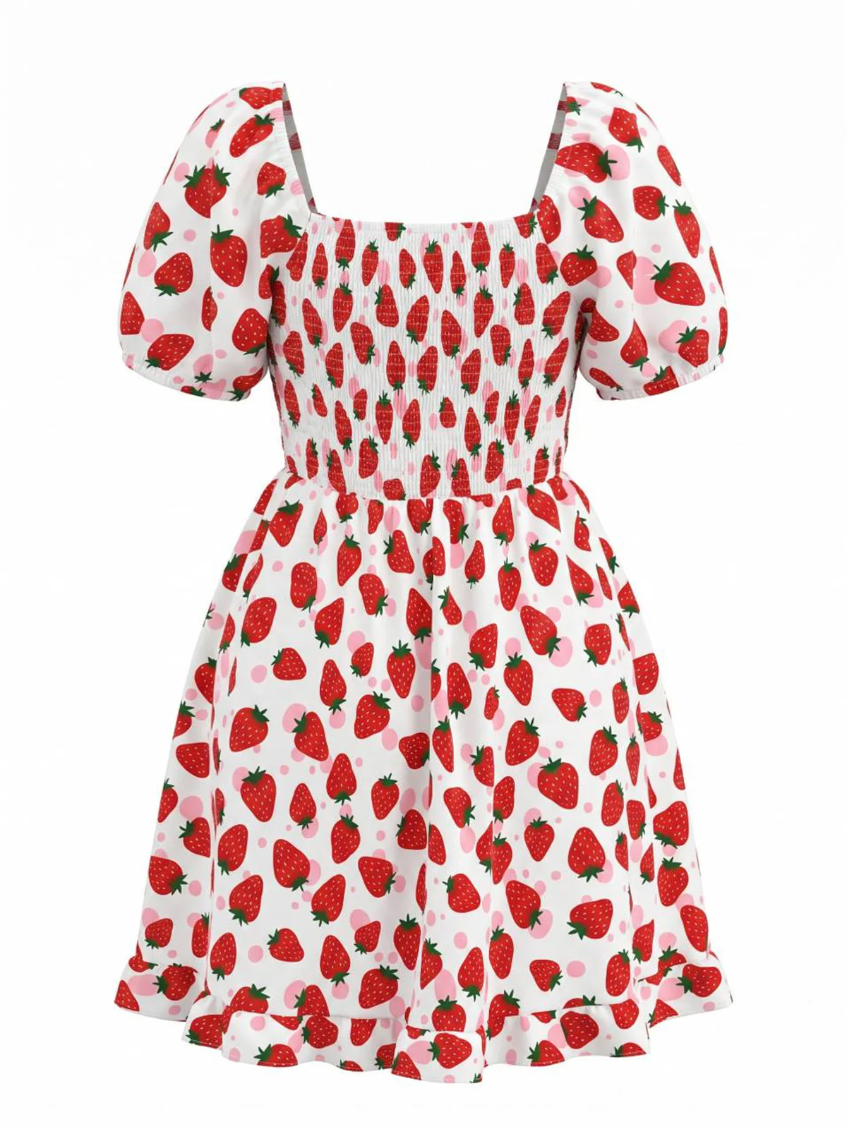 [Plus Size] 1950s Strawberry Puff Sleeve Dress - Image 3