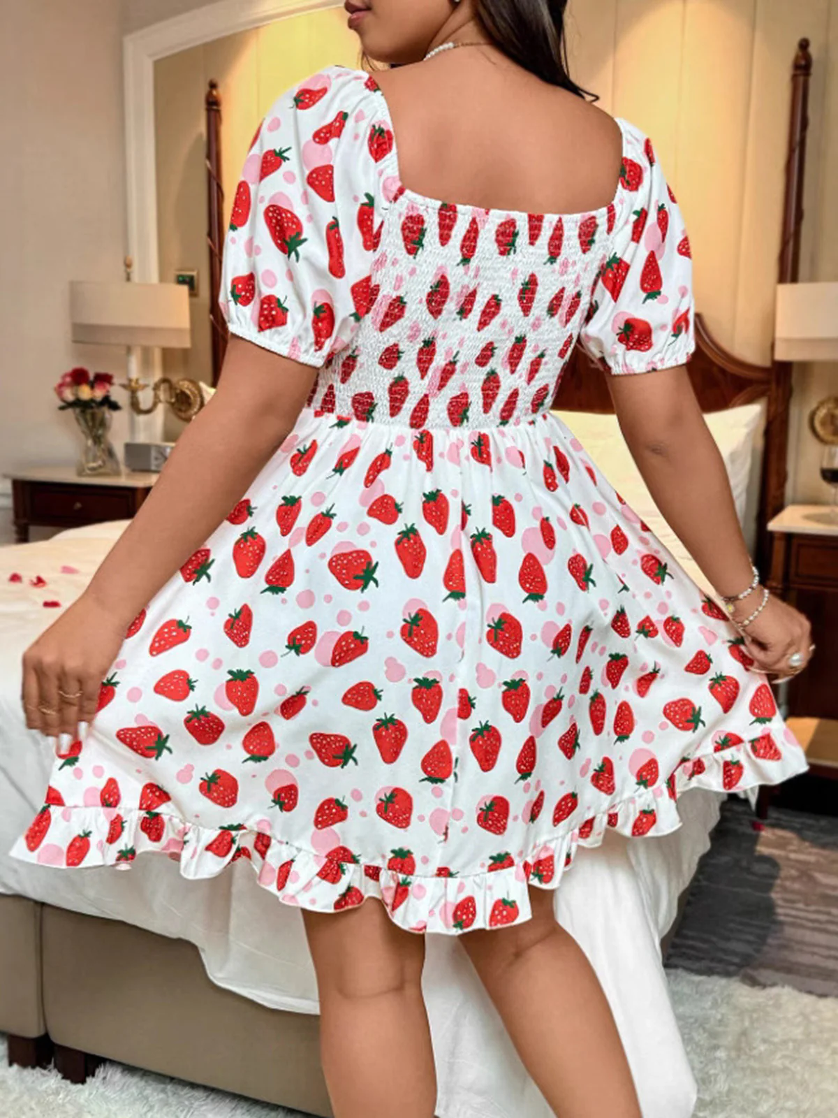 [Plus Size] 1950s Strawberry Puff Sleeve Dress - Image 6