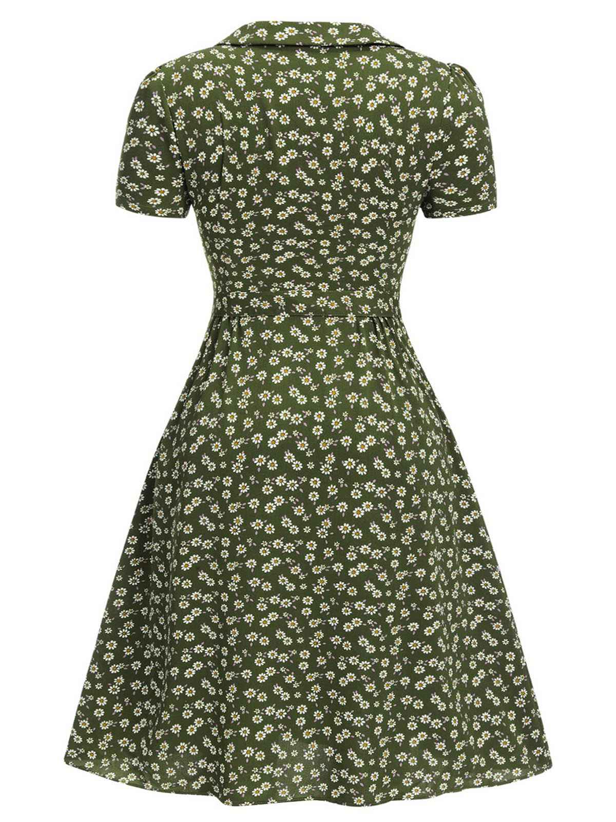 [Pre-Sale] [Plus Size] Green 1940s Lapel Buttons Ditsy Floral Dress - Image 4