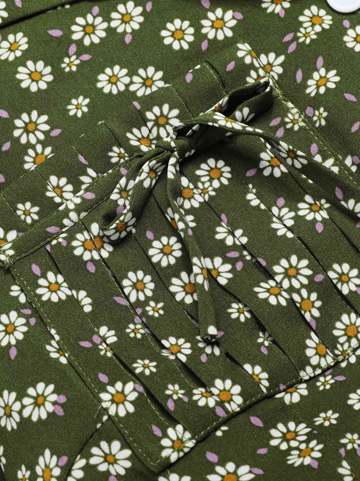 [Pre-Sale] [Plus Size] Green 1940s Lapel Buttons Ditsy Floral Dress - Image 6