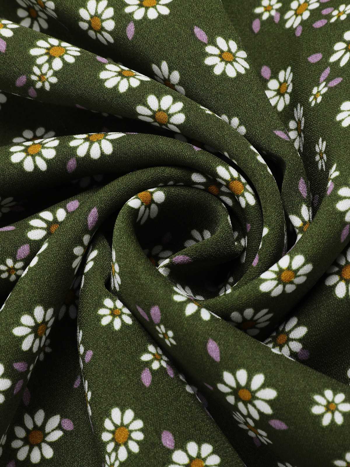[Pre-Sale] [Plus Size] Green 1940s Lapel Buttons Ditsy Floral Dress - Image 7